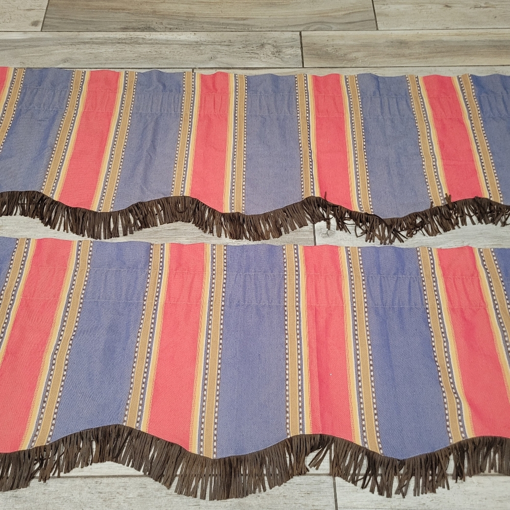 Hi End Accents fringed valance pair  Southwest Cowboy Aztec Ranch 84 x 18